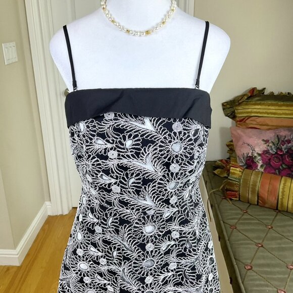 Anthropologie Maeve Dress Midi Strapless Embroidered Black White Floral (8) - Picture 2 of 12